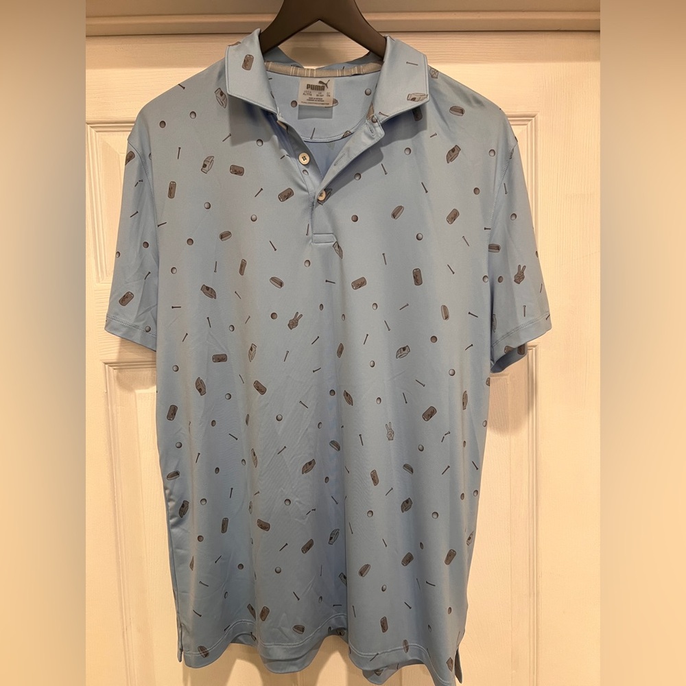 Puma Light Blue Polo with Small Dark Motif